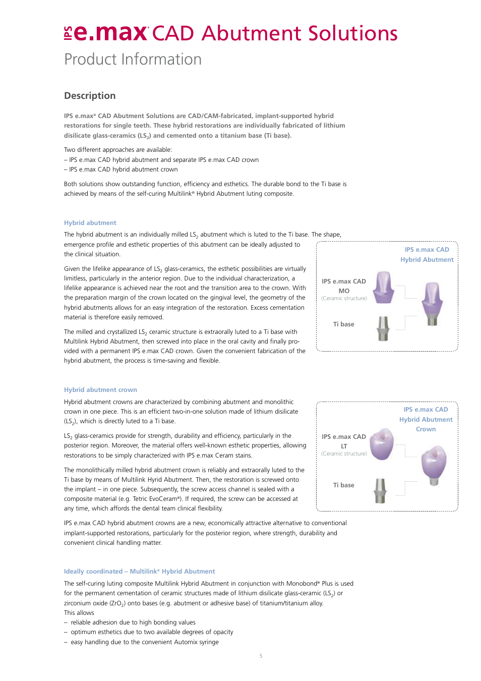 Cad abutment solutions, Product information, Description | Ivoclar Vivadent IPS e.max CAD Abutment Solutions User Manual | Page 5 / 66