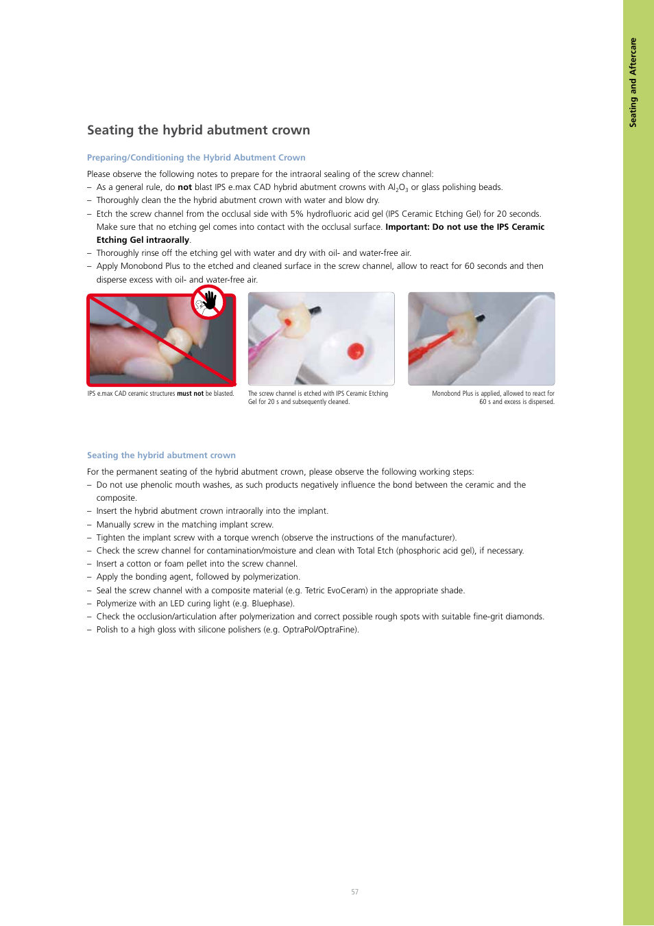 Seating the hybrid abutment crown | Ivoclar Vivadent IPS e.max CAD Abutment Solutions User Manual | Page 57 / 66
