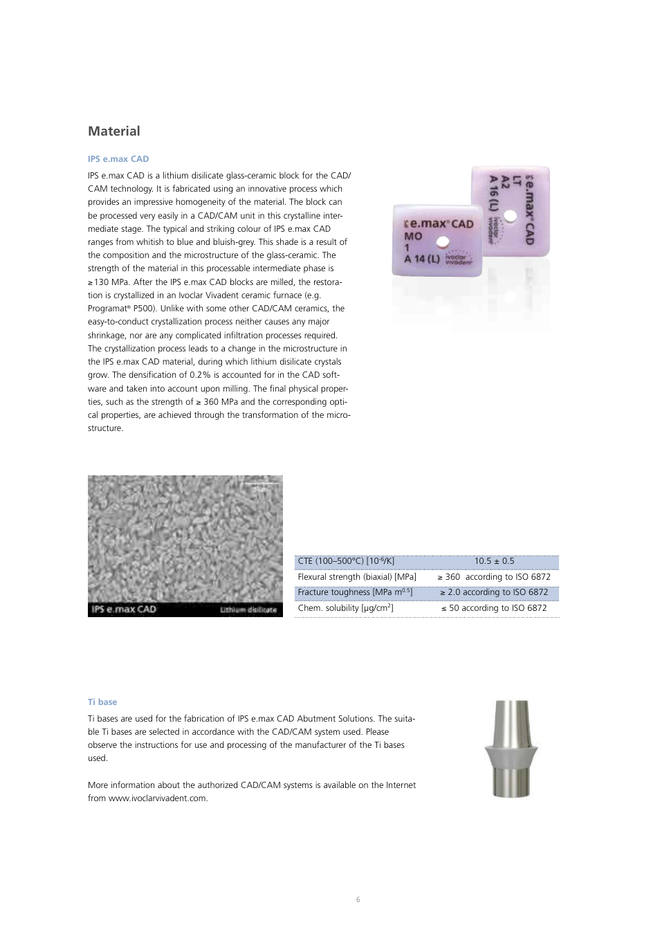 Material | Ivoclar Vivadent IPS e.max CAD Abutment Solutions User Manual | Page 6 / 66