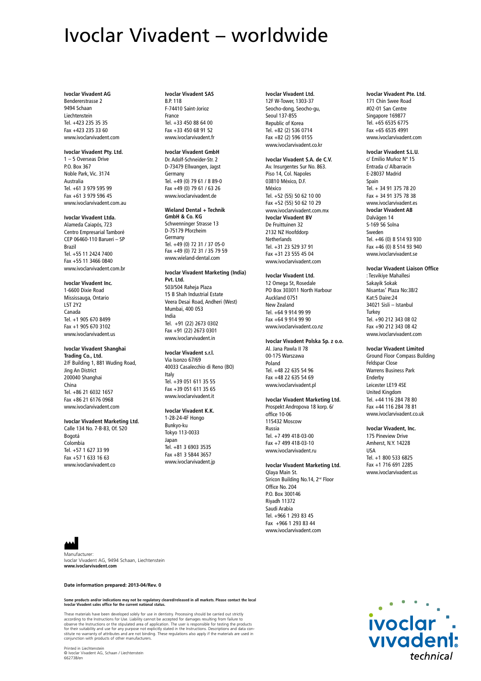 Ivoclar vivadent – worldwide | Ivoclar Vivadent IPS e.max CAD Abutment Solutions User Manual | Page 66 / 66