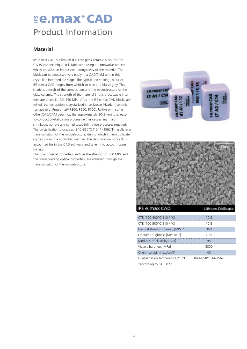 E.max, Product information, Material | Ip s | Ivoclar Vivadent IPS e.max CAD Labside User Manual | Page 4 / 68