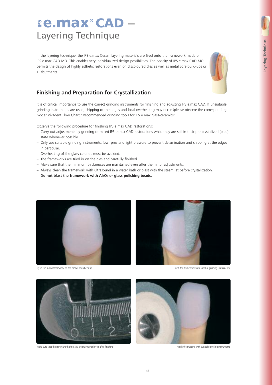 E.max, Layering technique, Finishing and preparation for crystallization | Ivoclar Vivadent IPS e.max CAD Labside User Manual | Page 45 / 68