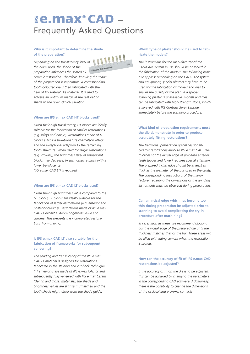 E.max, Frequently asked questions, Ip s | Ivoclar Vivadent IPS e.max CAD Labside User Manual | Page 56 / 68