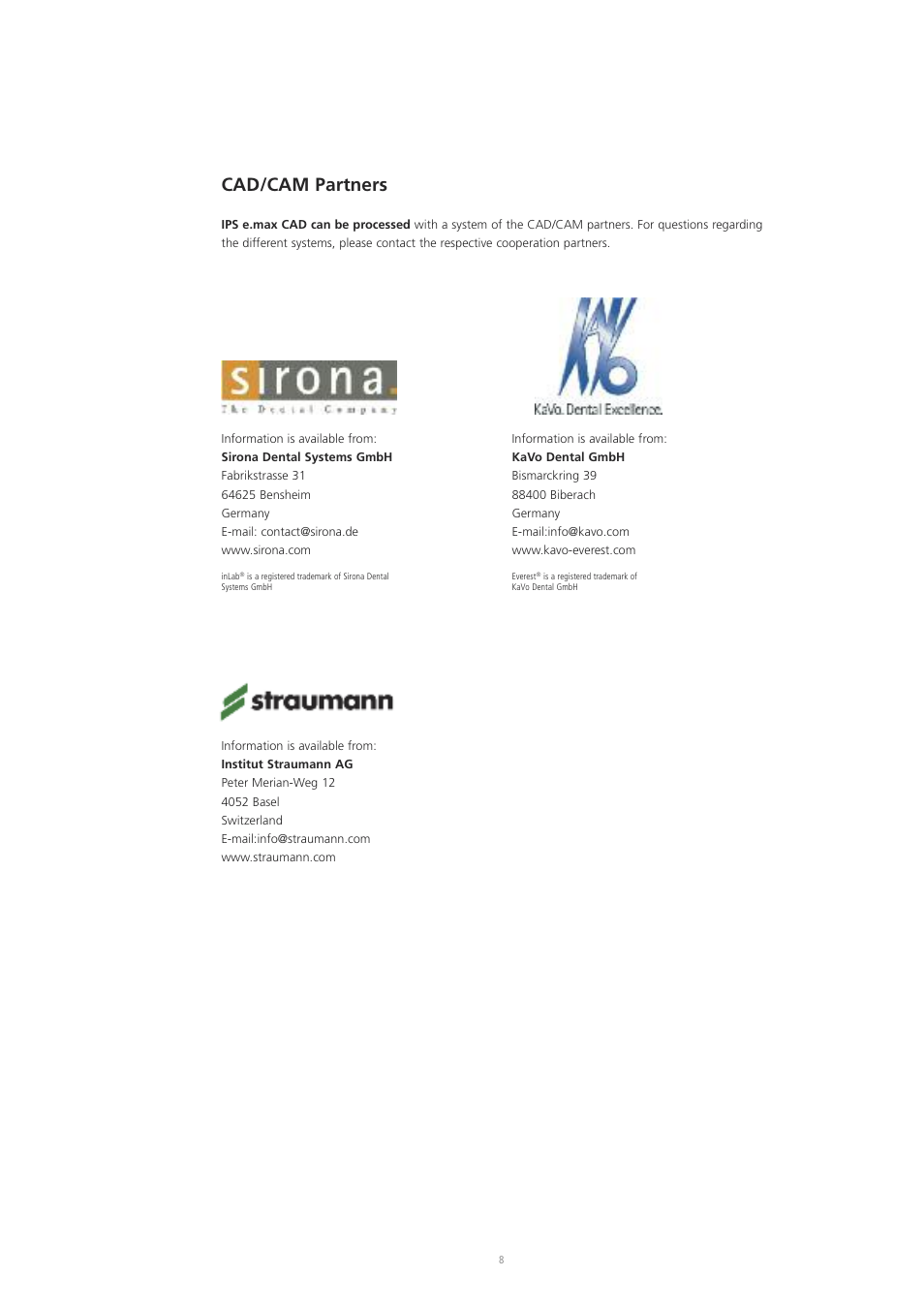 Cad/cam partners | Ivoclar Vivadent IPS e.max CAD Labside User Manual | Page 8 / 68