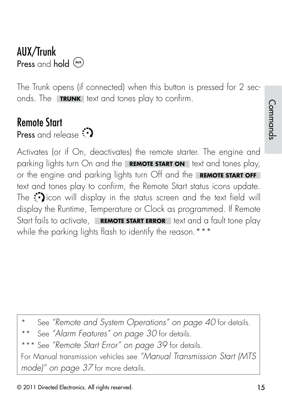 Aux/trunk, Remote start | CLIFFORD Responder LC 570.4X User Manual | Page 18 / 63