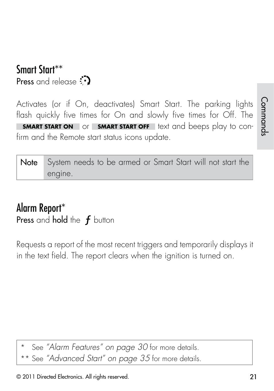Smart start, Alarm report | CLIFFORD Responder LC 570.4X User Manual | Page 24 / 63