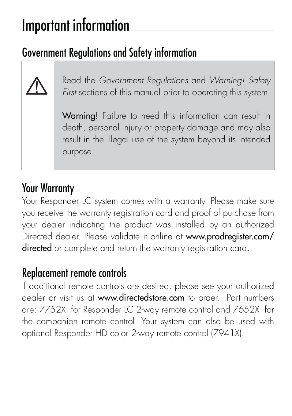 Important information | CLIFFORD Responder LC 570.4X User Manual | Page 3 / 63