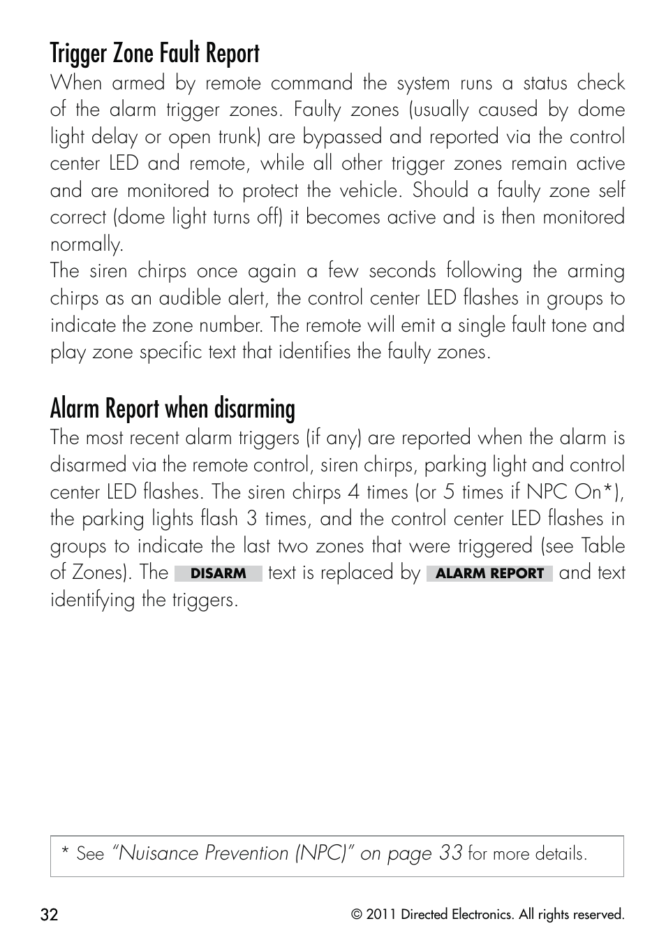Trigger zone fault report, Alarm report when disarming | CLIFFORD Responder LC 570.4X User Manual | Page 35 / 63