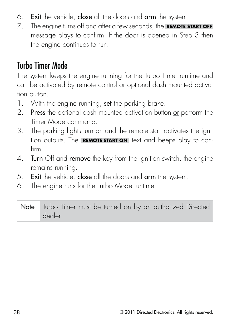 Turbo timer mode | CLIFFORD Responder LC 570.4X User Manual | Page 41 / 63