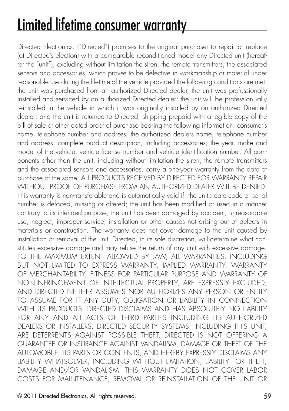 Limited lifetime consumer warranty | CLIFFORD Responder LC 570.4X User Manual | Page 62 / 63