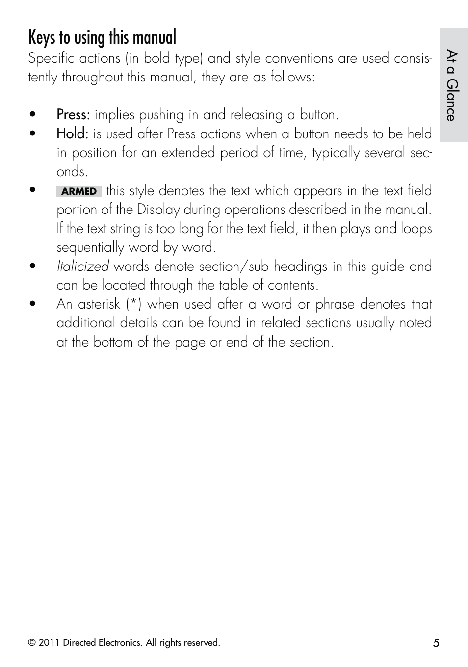 Keys to using this manual | CLIFFORD Responder LC 570.4X User Manual | Page 8 / 63