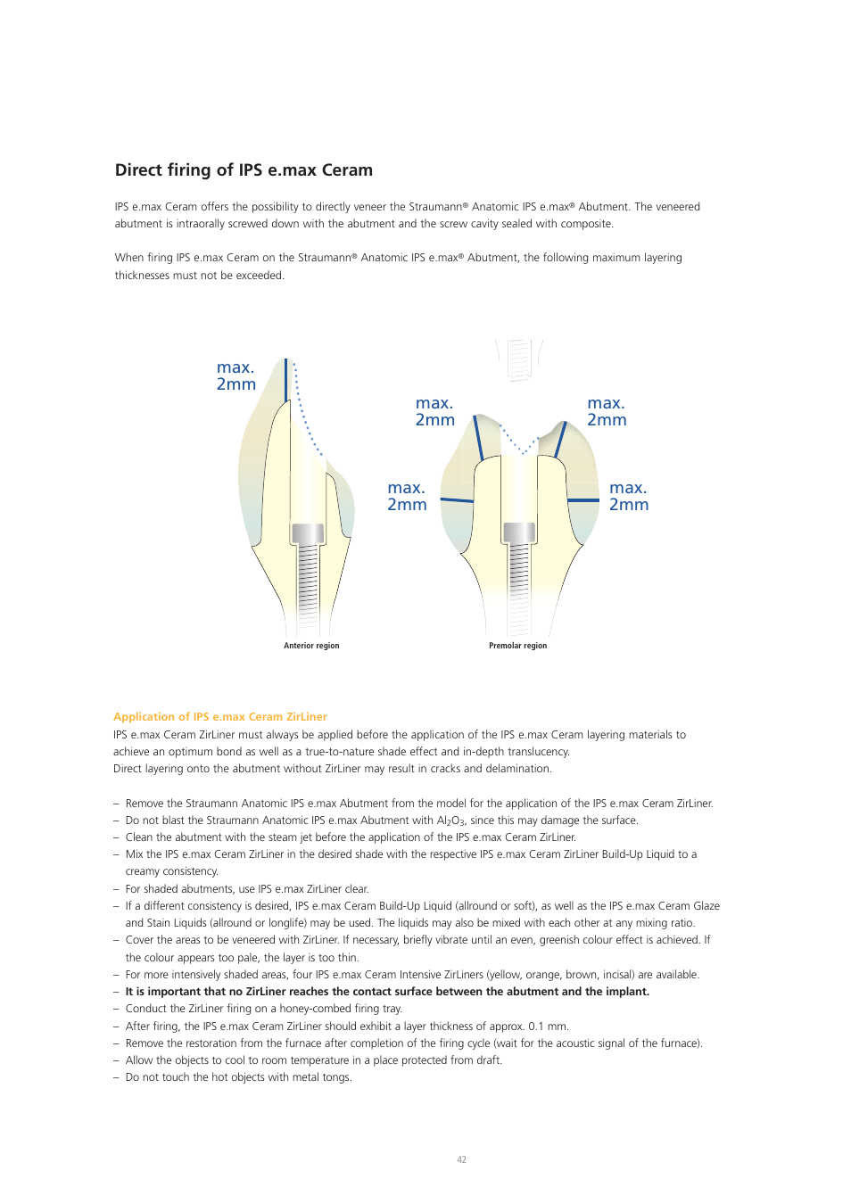 Direct firing of ips e.max ceram, Max. 2mm | Ivoclar Vivadent IPS e.max Ceram User Manual | Page 42 / 72