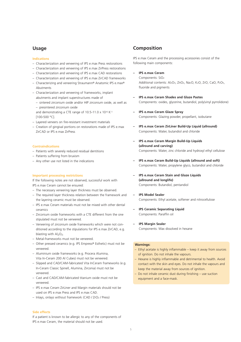 Composition, Usage | Ivoclar Vivadent IPS e.max Ceram User Manual | Page 5 / 72