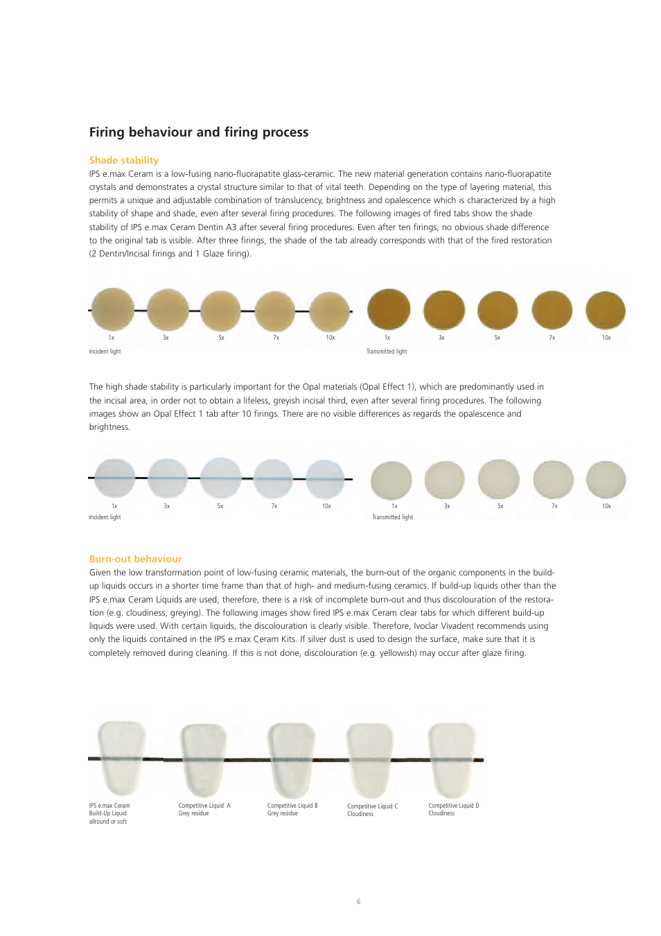 Firing behaviour and firing process, Shade stability, Burn-out behaviour | Ivoclar Vivadent IPS e.max Ceram User Manual | Page 6 / 72