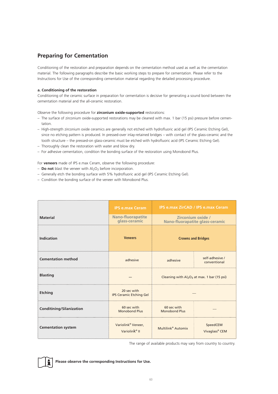 Preparing for cementation | Ivoclar Vivadent IPS e.max Ceram User Manual | Page 60 / 72