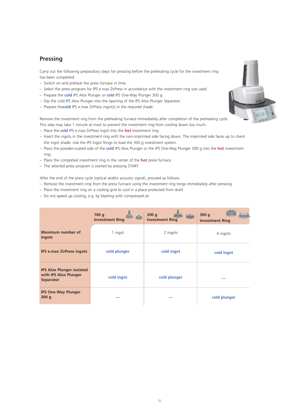 Pressing | Ivoclar Vivadent IPS e.max ZirPress User Manual | Page 26 / 76