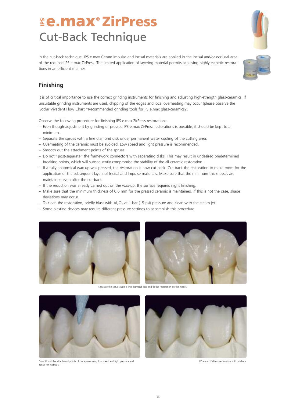 E.max, Zirpress, Cut-back technique | Finishing | Ivoclar Vivadent IPS e.max ZirPress User Manual | Page 36 / 76