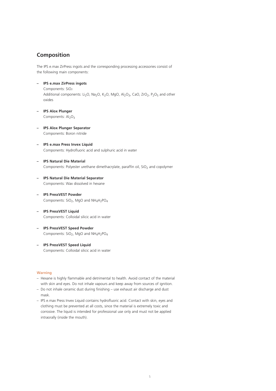 Composition | Ivoclar Vivadent IPS e.max ZirPress User Manual | Page 5 / 76
