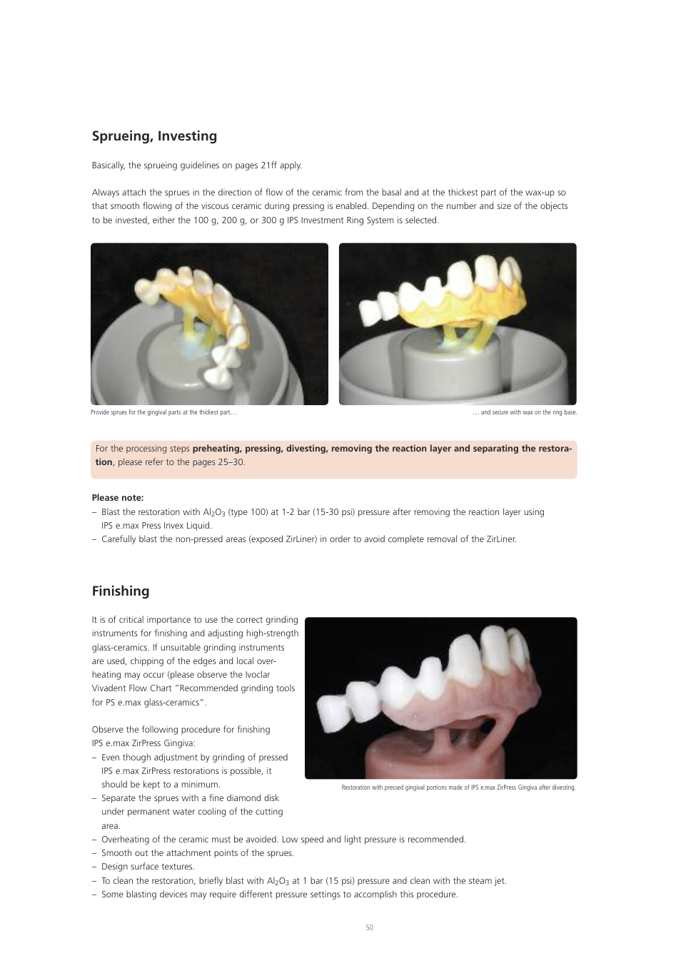 Sprueing, investing, Finishing | Ivoclar Vivadent IPS e.max ZirPress User Manual | Page 50 / 76