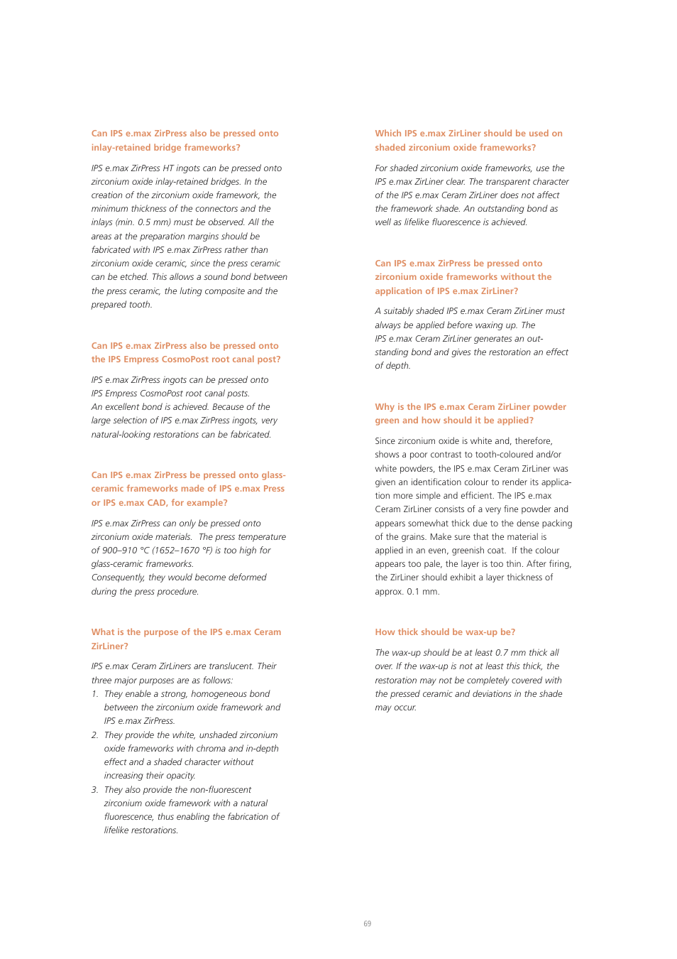 Ivoclar Vivadent IPS e.max ZirPress User Manual | Page 69 / 76