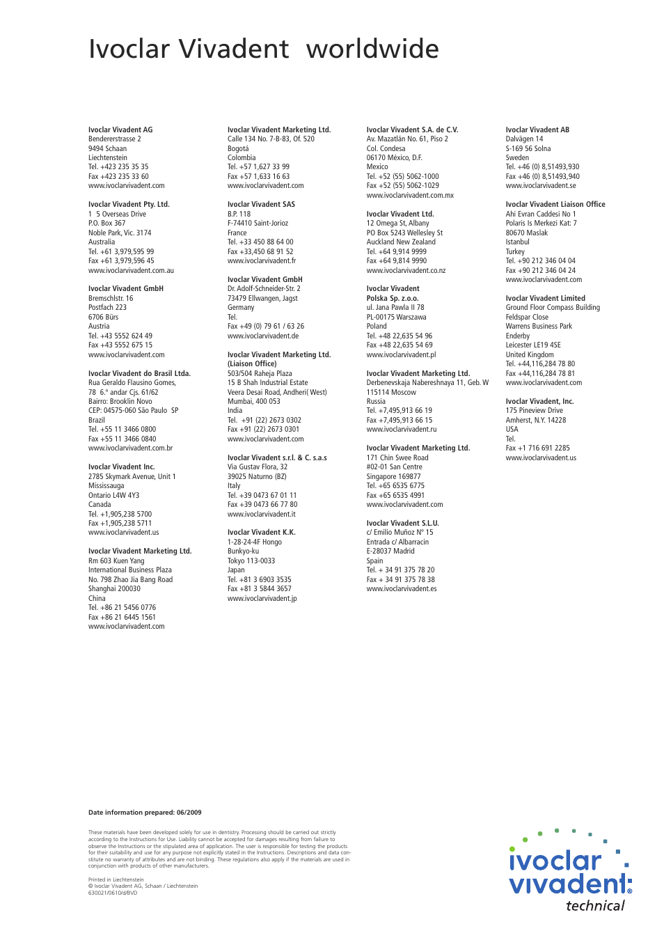 Ivoclar vivadent worldwide | Ivoclar Vivadent IPS e.max ZirPress User Manual | Page 76 / 76