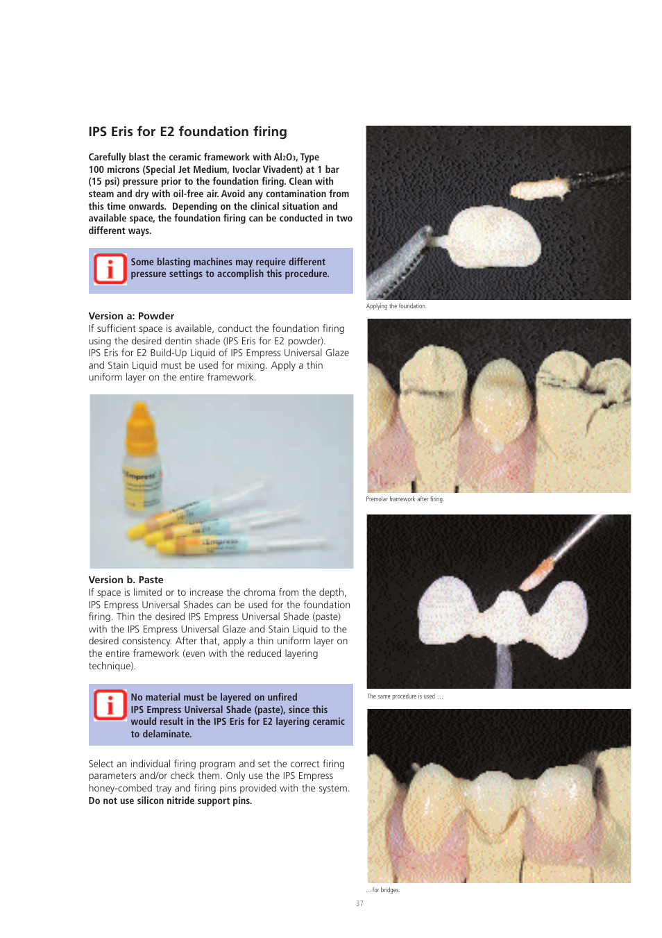 Ips eris for e2 foundation firing | Ivoclar Vivadent IPS Eris for E2 User Manual | Page 37 / 48