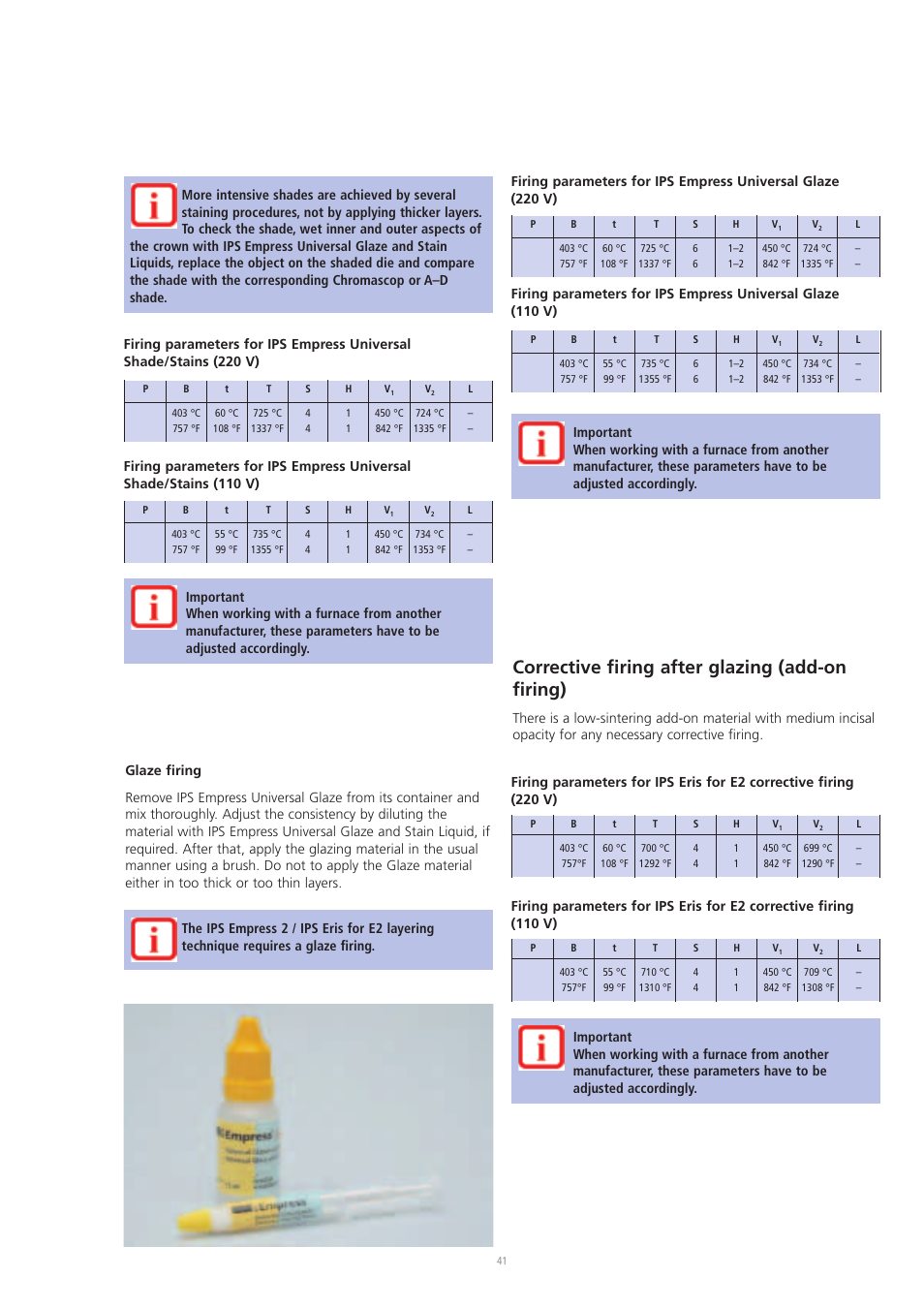 Corrective firing after glazing (add-on firing) | Ivoclar Vivadent IPS Eris for E2 User Manual | Page 41 / 48