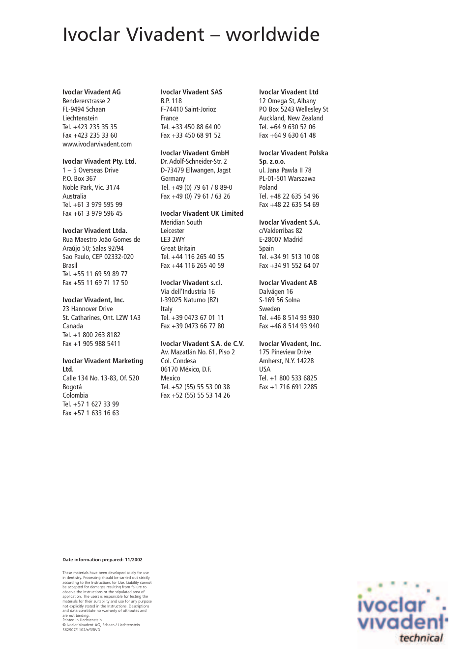 Ivoclar vivadent – worldwide | Ivoclar Vivadent IPS Eris for E2 User Manual | Page 48 / 48