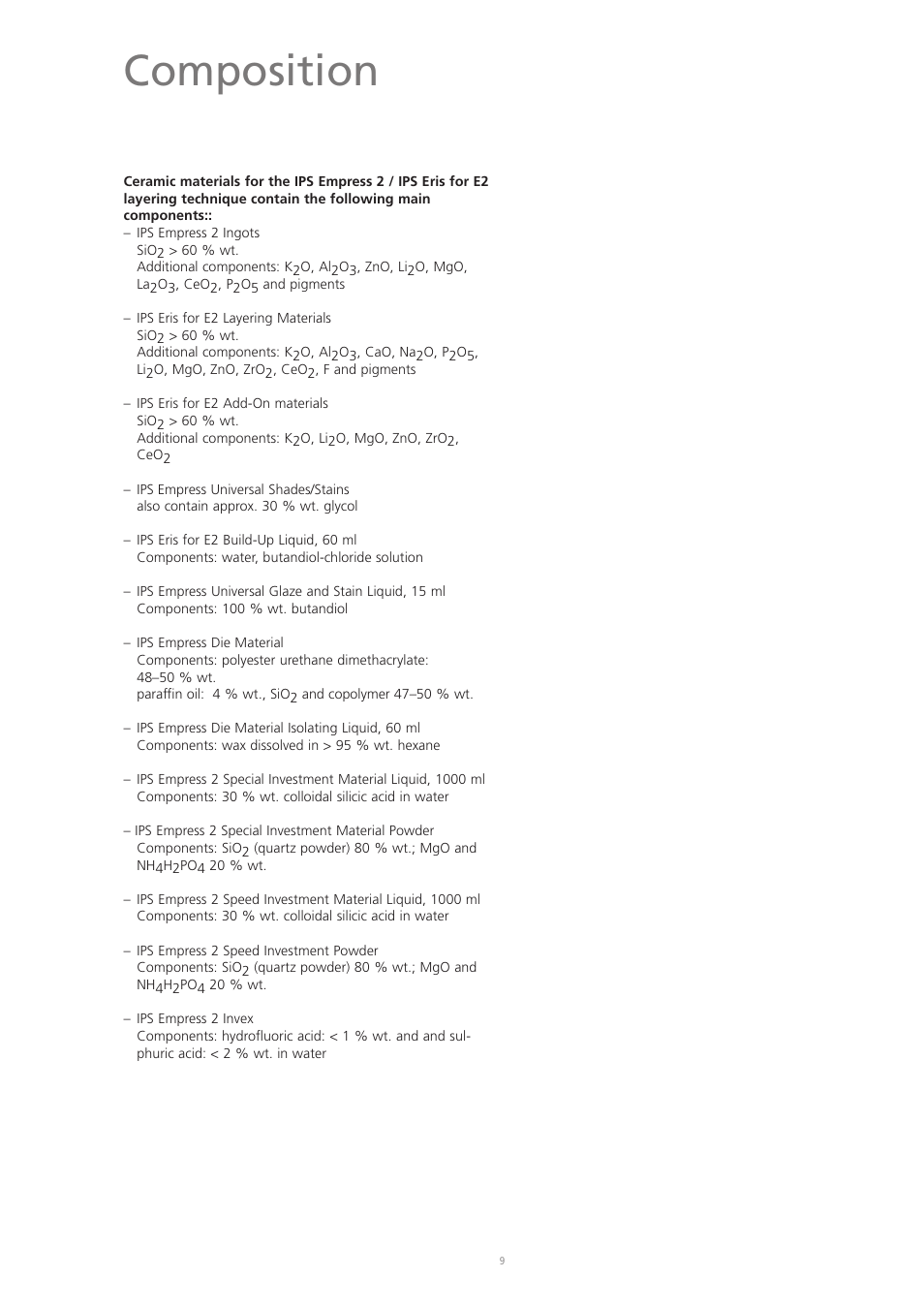 Composition | Ivoclar Vivadent IPS Eris for E2 User Manual | Page 9 / 48