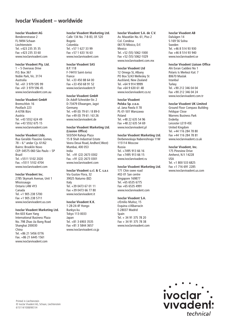 Ivoclar vivadent – worldwide | Ivoclar Vivadent IPS Investment Ring System 300g User Manual | Page 20 / 20