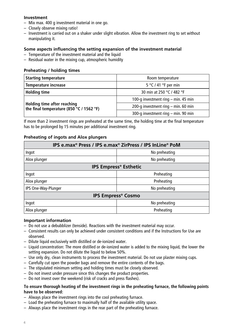 Ivoclar Vivadent IPS PressVEST User Manual | Page 4 / 64