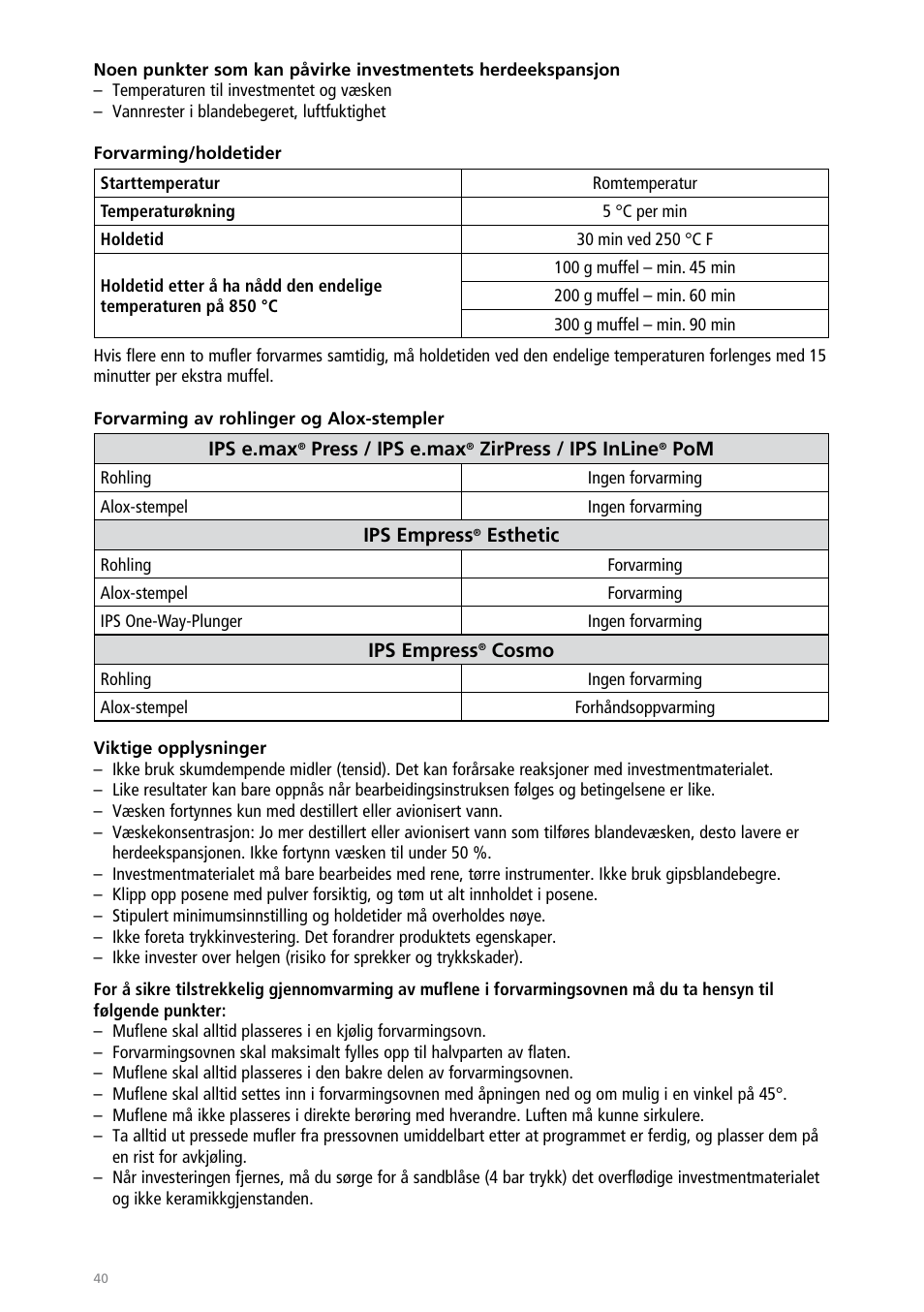 Ivoclar Vivadent IPS PressVEST User Manual | Page 40 / 64