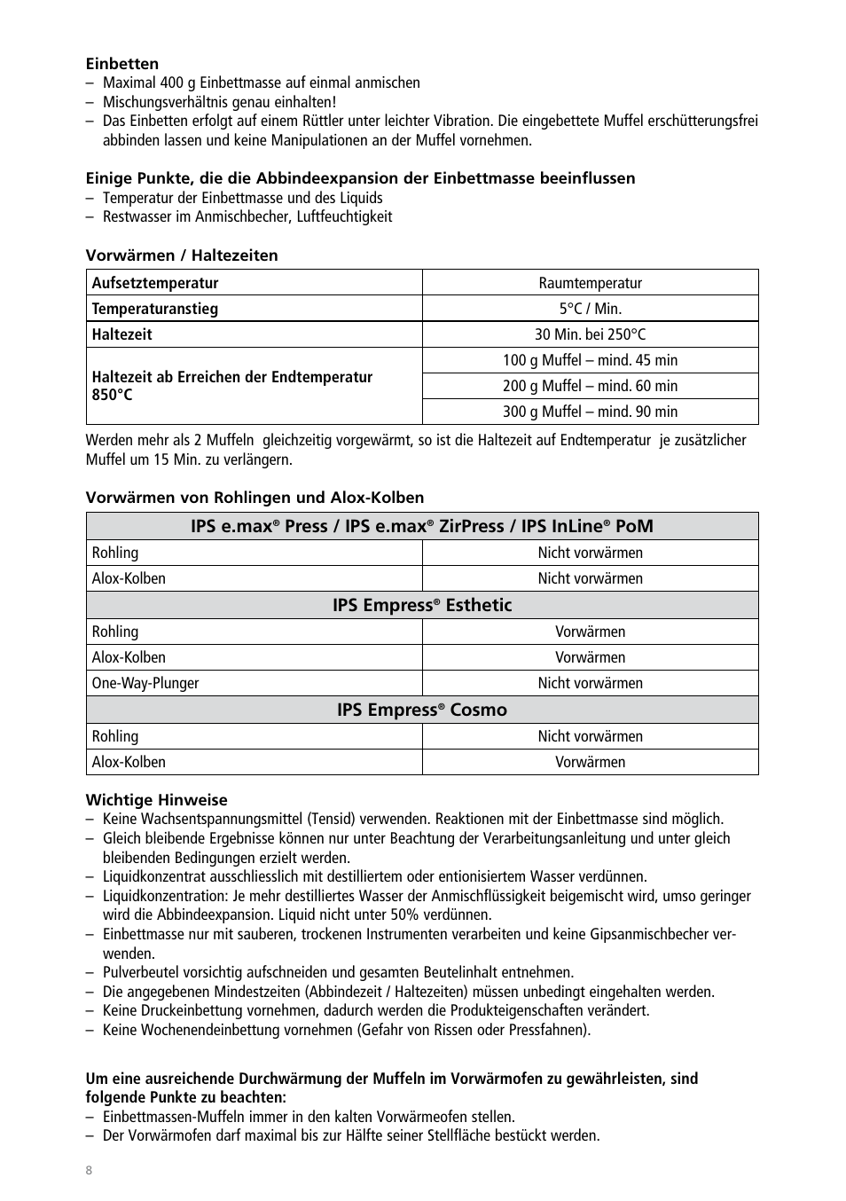 Ivoclar Vivadent IPS PressVEST User Manual | Page 8 / 64