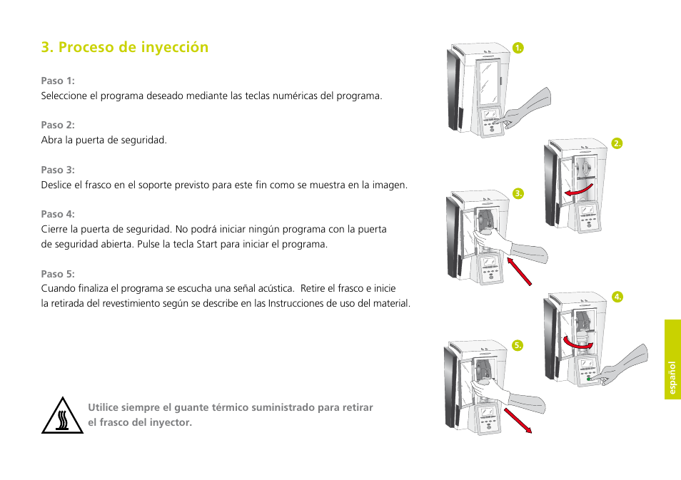 Proceso de inyección, Español | Ivoclar Vivadent IvoBase Injector Short Instructions User Manual | Page 29 / 40