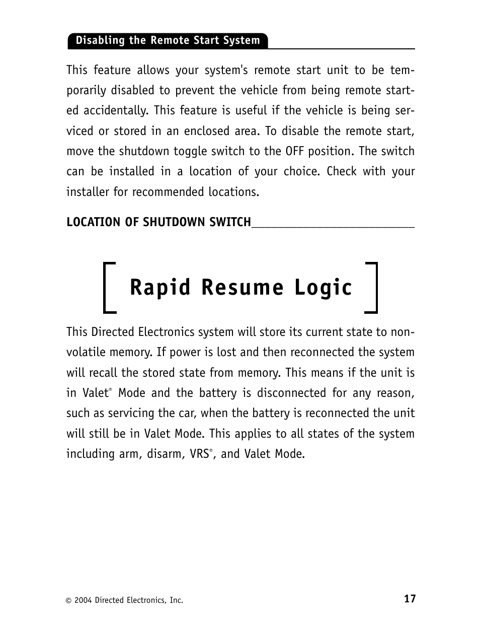 Rapid resume logic | CLIFFORD 562C User Manual | Page 21 / 30