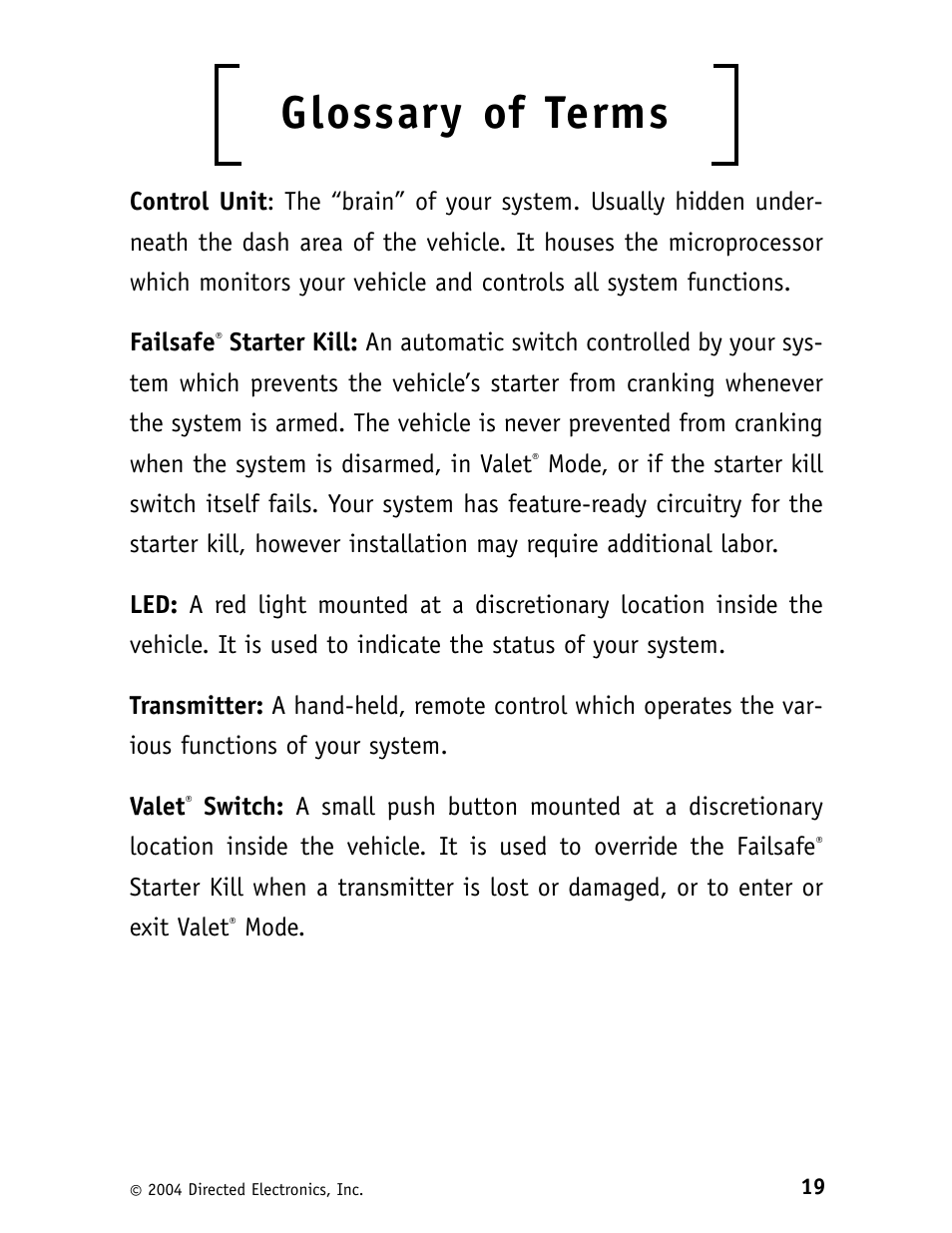 Glossary of terms | CLIFFORD 562C User Manual | Page 23 / 30