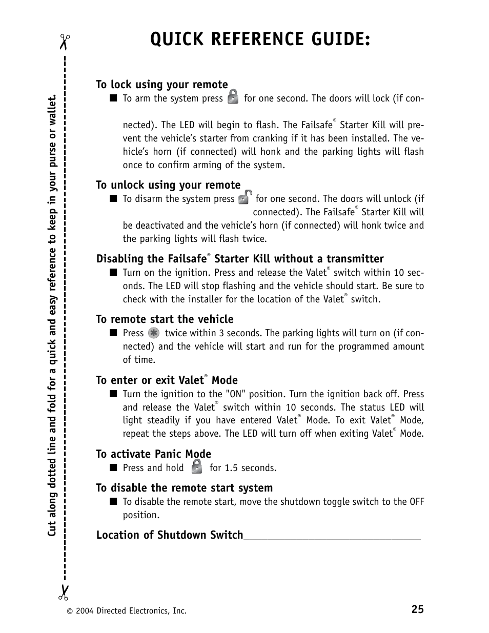 Quick reference guide | CLIFFORD 562C User Manual | Page 29 / 30