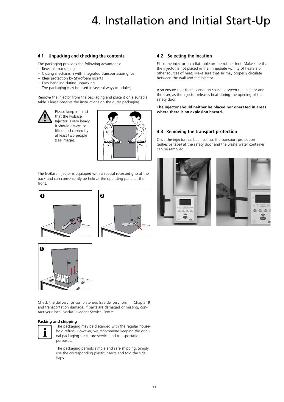Installation and initial start-up | Ivoclar Vivadent IvoBase Injector User Manual | Page 11 / 28
