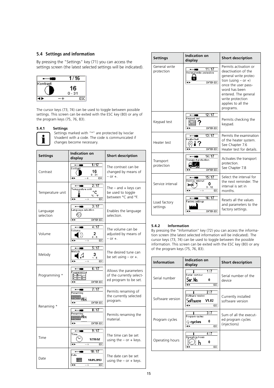4 settings and information | Ivoclar Vivadent IvoBase Injector User Manual | Page 15 / 28