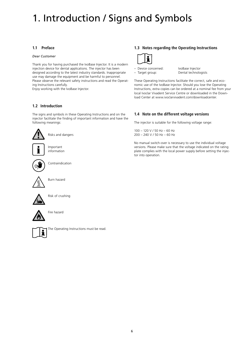 Introduction / signs and symbols | Ivoclar Vivadent IvoBase Injector User Manual | Page 6 / 28