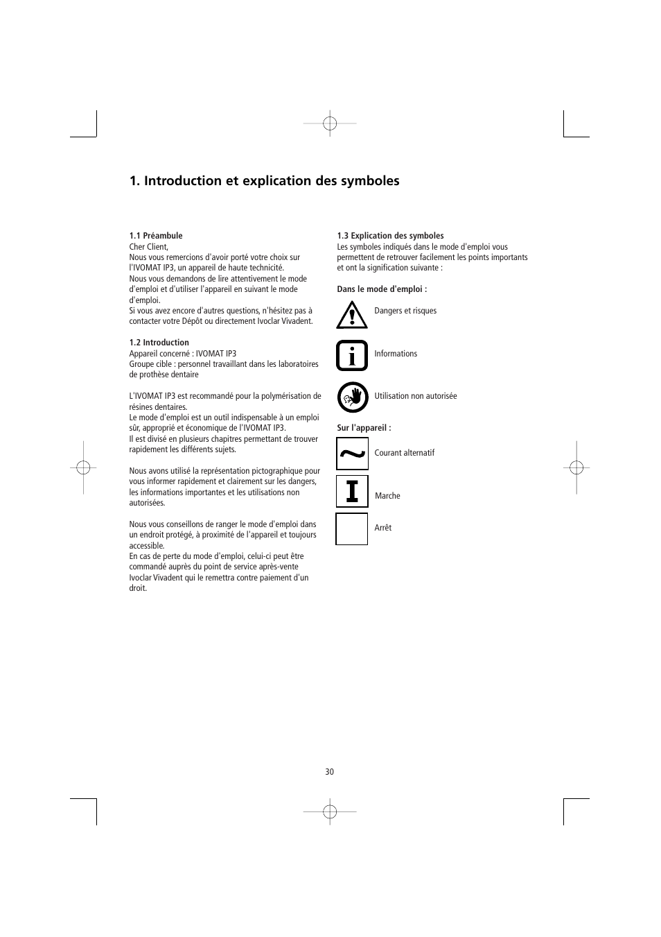 Introduction et explication des symboles | Ivoclar Vivadent Ivomat IP3 User Manual | Page 30 / 64