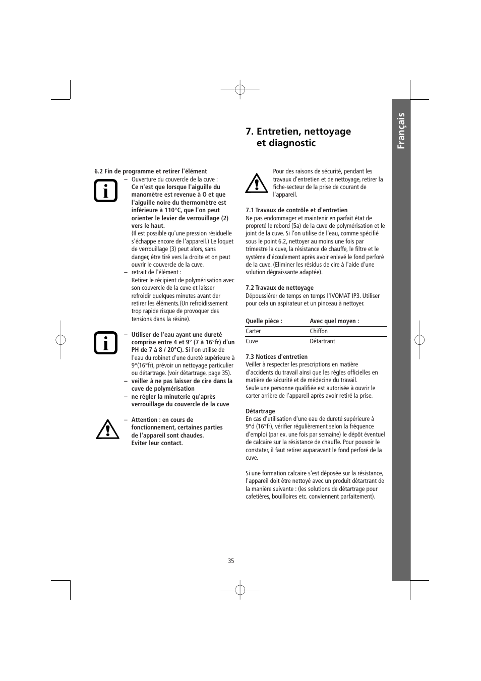 Français 7. entretien, nettoyage et diagnostic | Ivoclar Vivadent Ivomat IP3 User Manual | Page 35 / 64