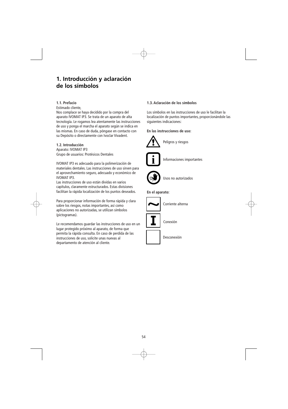 Introducción y aclaración de los símbolos | Ivoclar Vivadent Ivomat IP3 User Manual | Page 54 / 64