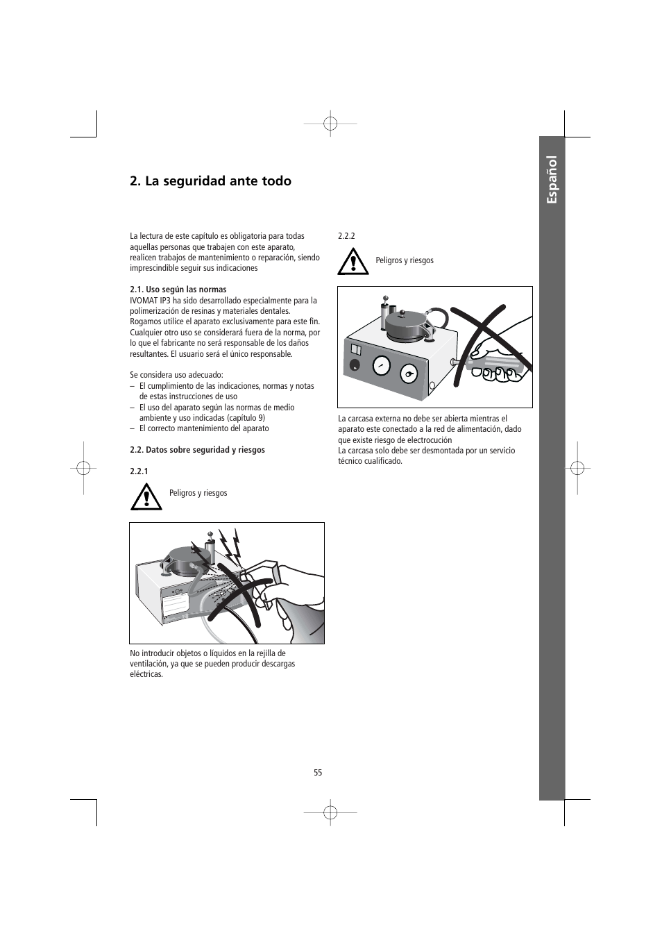 Español 2. la seguridad ante todo | Ivoclar Vivadent Ivomat IP3 User Manual | Page 55 / 64