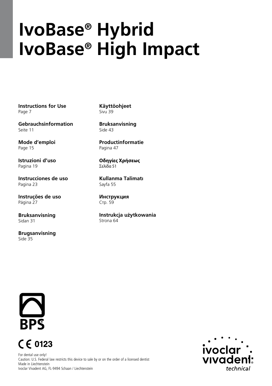 Ivoclar Vivadent IvoBase Material User Manual | 68 pages
