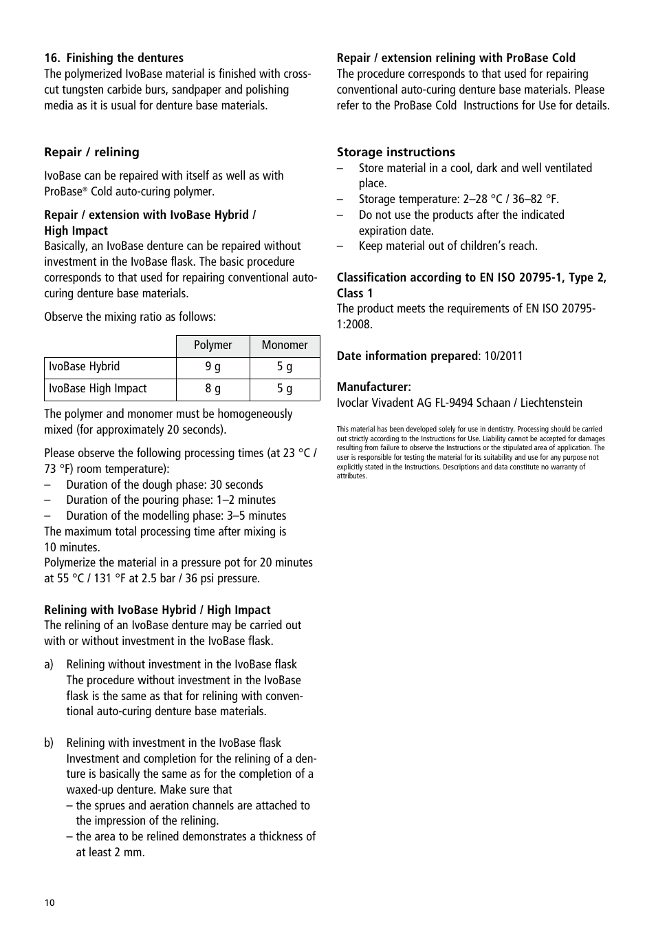 Ivoclar Vivadent IvoBase Material User Manual | Page 10 / 68