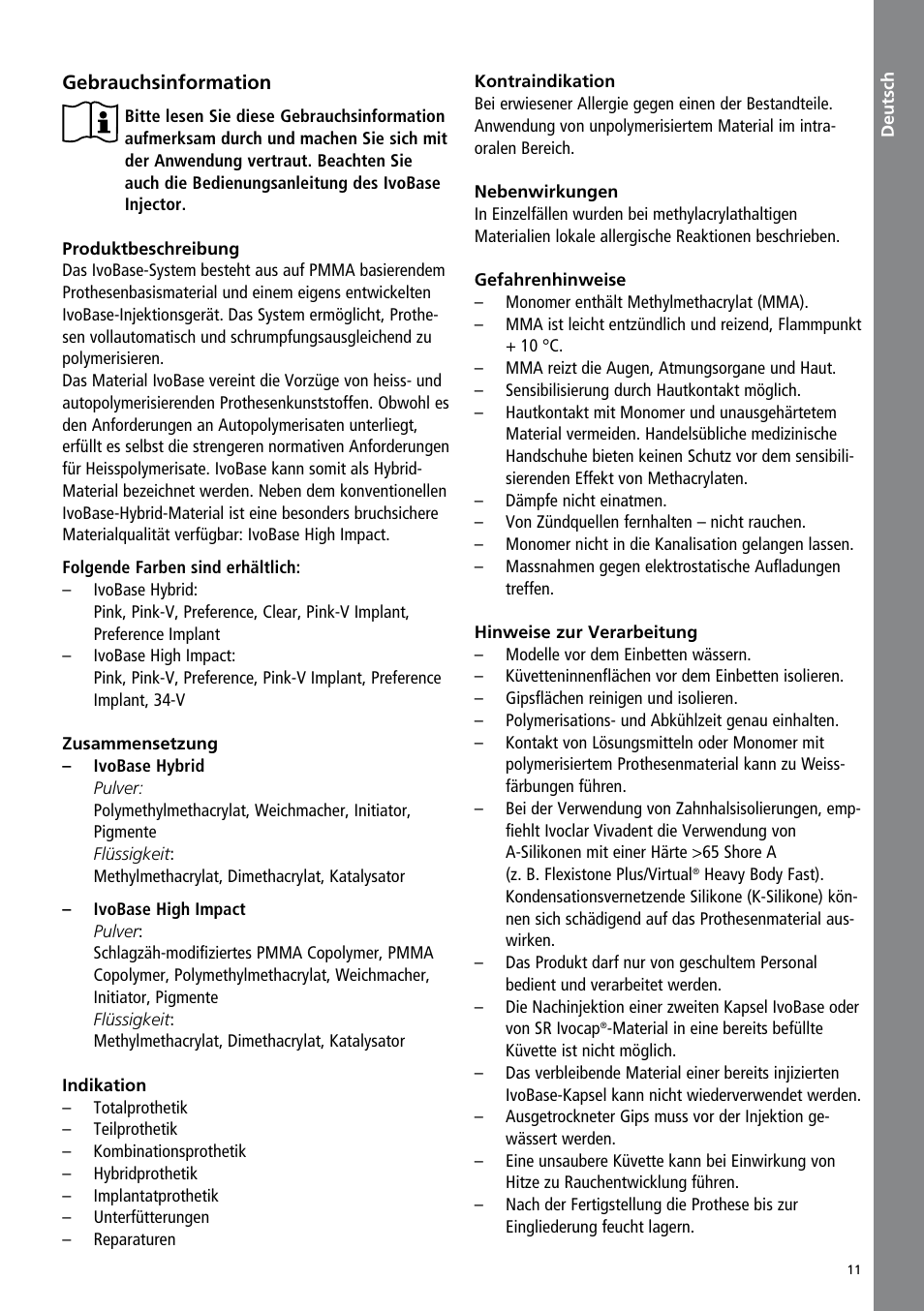 Ivoclar Vivadent IvoBase Material User Manual | Page 11 / 68
