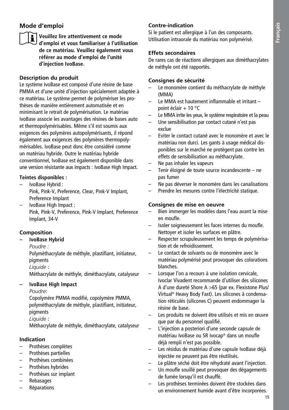Ivoclar Vivadent IvoBase Material User Manual | Page 15 / 68