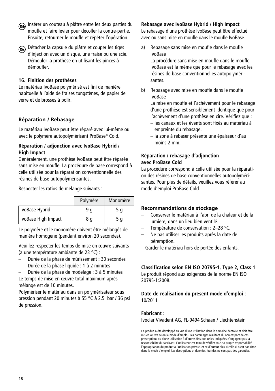Ivoclar Vivadent IvoBase Material User Manual | Page 18 / 68