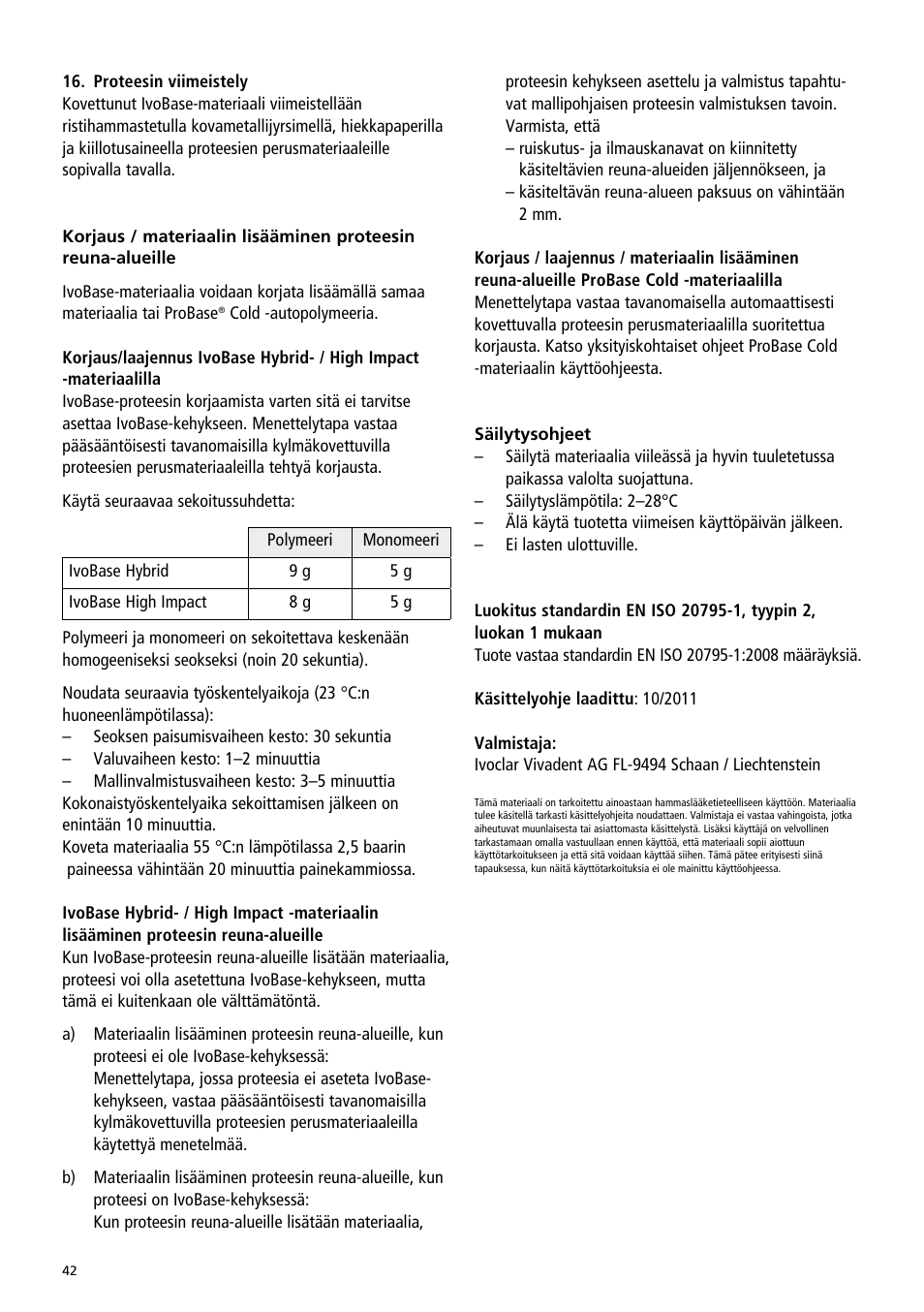 Ivoclar Vivadent IvoBase Material User Manual | Page 42 / 68